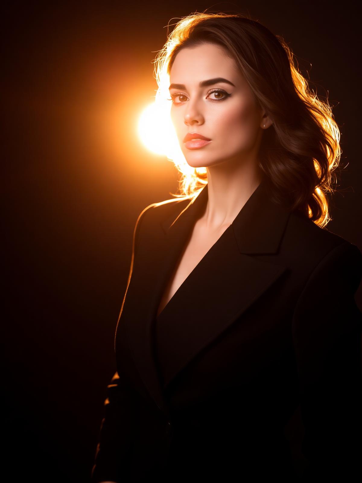Editorial portrait of a model in warm golden light